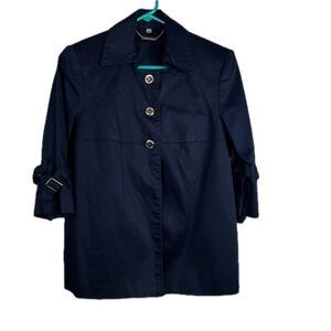 Adrienne Vittadini Navy Blue 3 Button 1/2 Sleeve Dress Jacket Top Pad Sh…